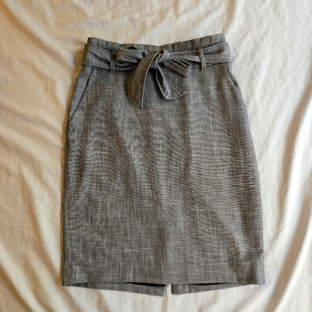 Ann Taylor 2P Tweed Pencil Skirt Midi with Paperbag & Tie Waist